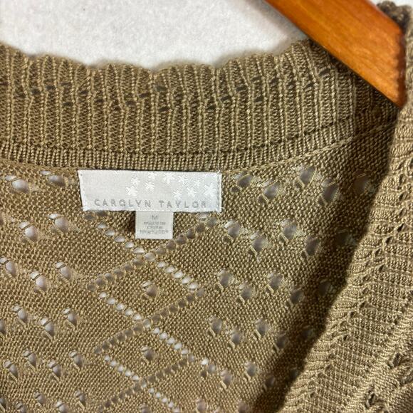 Carolyn Taylor Women's size M Cardigan Sweater Colorblock Beige Tan Open Front - Picture 2 of 6